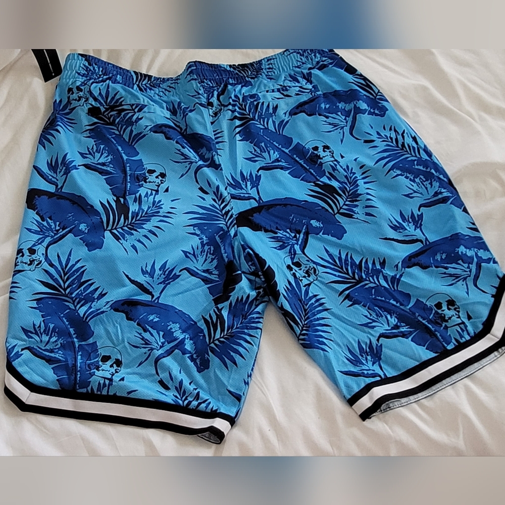 Blue and Black Athletic Shorts with Elastic Waistband